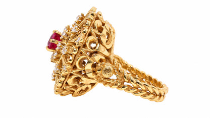 GIA Certified .85ct Lab Ruby & Natural Diamonds Vintage Late Spanish Deco Ring 14kt Gold 95550