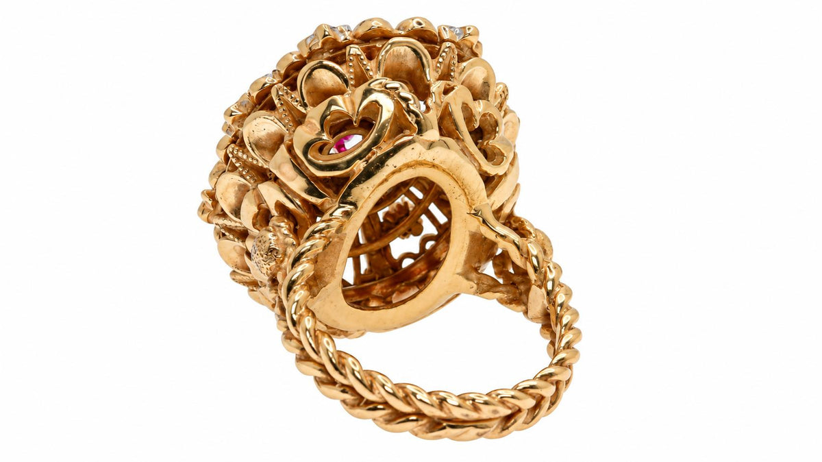 GIA Certified .85ct Lab Ruby & Natural Diamonds Vintage Late Spanish Deco Ring 14kt Gold 95550