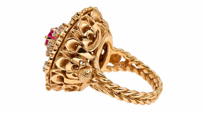 GIA Certified .85ct Lab Ruby & Natural Diamonds Vintage Late Spanish Deco Ring 14kt Gold 95550