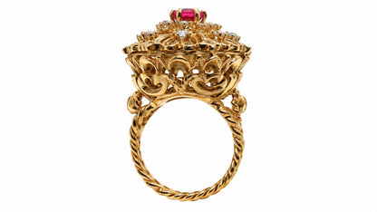 GIA Certified .85ct Lab Ruby & Natural Diamonds Vintage Late Spanish Deco Ring 14kt Gold 95550