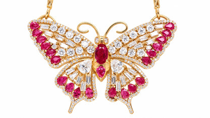 GIA Certified Natural No Heat Ruby Diamonds Butterfly Necklace 18kt Gold 95559