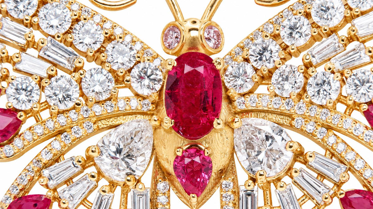 GIA Certified Natural No Heat Ruby Diamonds Butterfly Necklace 18kt Gold 95559