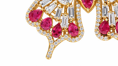 GIA Certified Natural No Heat Ruby Diamonds Butterfly Necklace 18kt Gold 95559