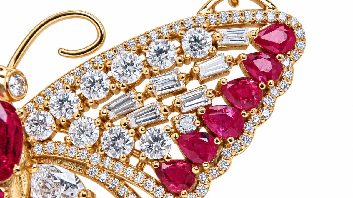GIA Certified Natural No Heat Ruby Diamonds Butterfly Necklace 18kt Gold 95559