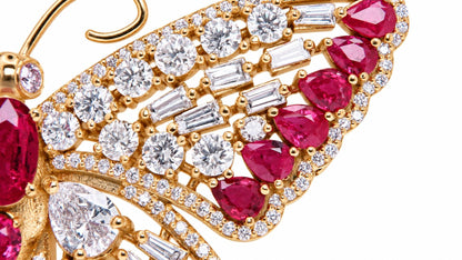 GIA Certified Natural No Heat Ruby Diamonds Butterfly Necklace 18kt Gold 95559