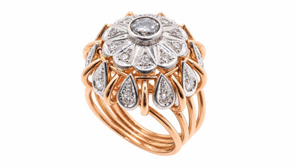 Vintage Natural Diamond Cluster & Dangle European Cocktail Ring 14KT Rose Gold 95572