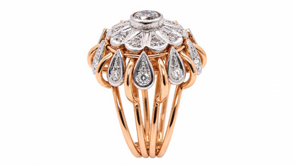 Vintage Natural Diamond Cluster & Dangle European Cocktail Ring 14KT Rose Gold 95572
