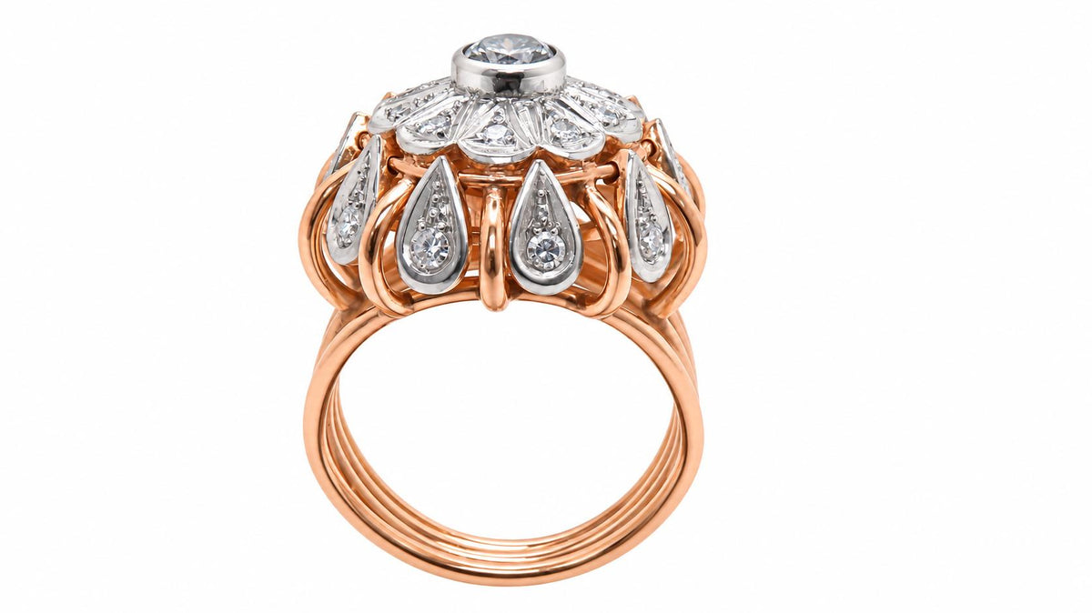 Vintage Natural Diamond Cluster & Dangle European Cocktail Ring 14KT Rose Gold 95572