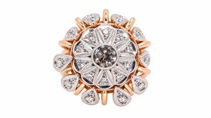 Vintage Natural Diamond Cluster & Dangle European Cocktail Ring 14KT Rose Gold 95572