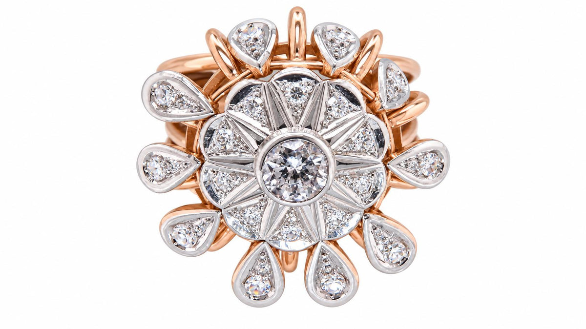 Vintage Natural Diamond Cluster & Dangle European Cocktail Ring 14KT Rose Gold 95572