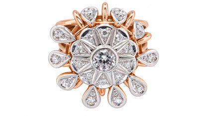 Vintage Natural Diamond Cluster & Dangle European Cocktail Ring 14KT Rose Gold 95572