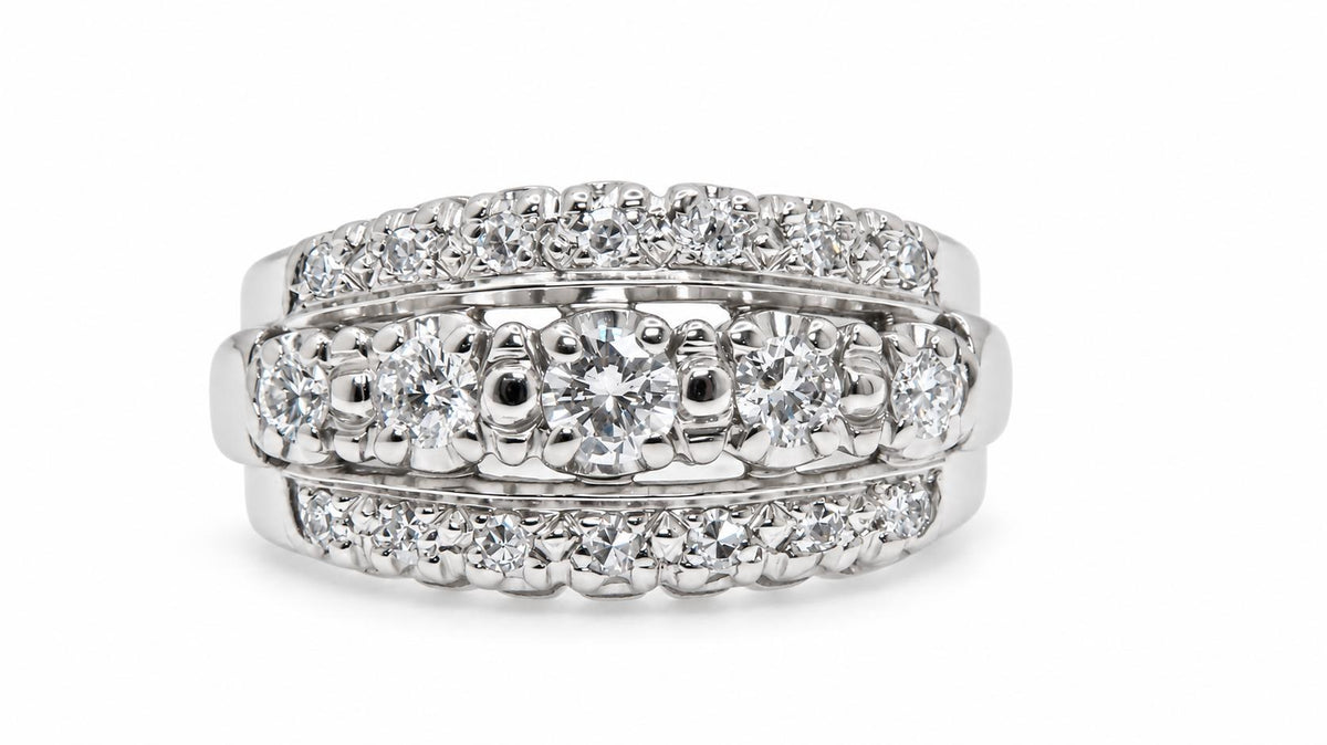 Anniversary Classic Cluster Natural .50CT Diamonds Three Row Band 14KT White Gold 95567