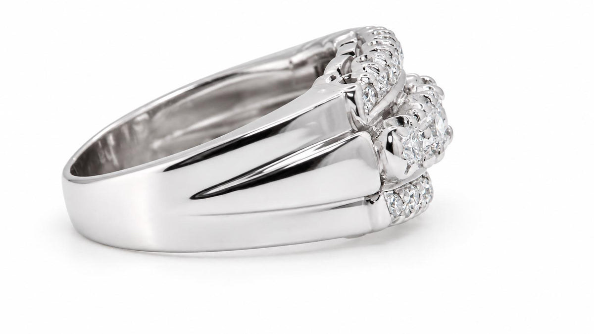 Anniversary Classic Cluster Natural .50CT Diamonds Three Row Band 14KT White Gold 95567