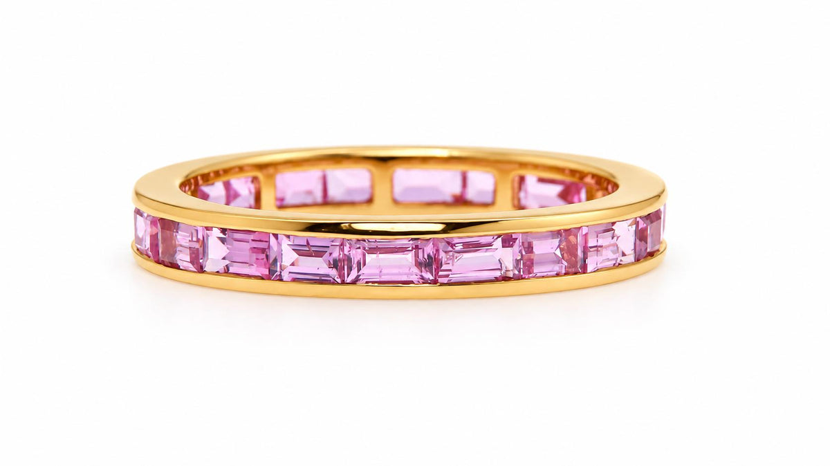 2.80ct Natural Pink Sapphire Baguette Eternity Ring 14K Yellow Gold 95584
