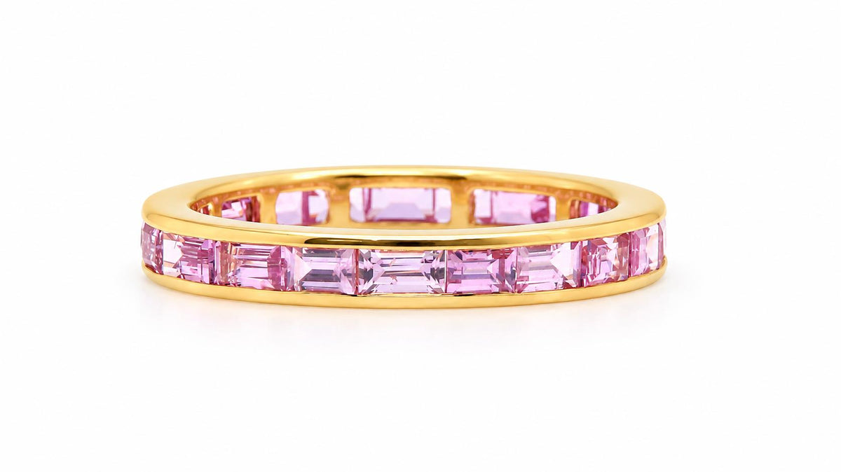 2.80ct Natural Pink Sapphire Baguette Eternity Ring 14K Yellow Gold 95584