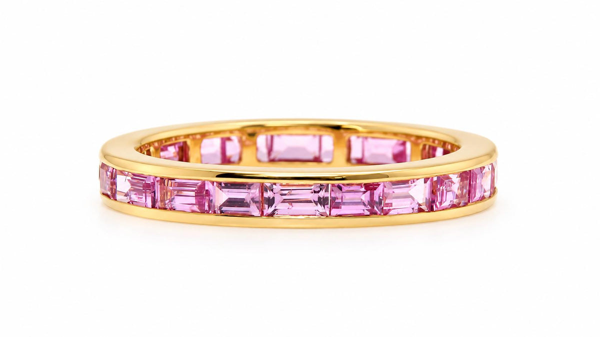 2.80ct Natural Pink Sapphire Baguette Eternity Ring 14K Yellow Gold 95584