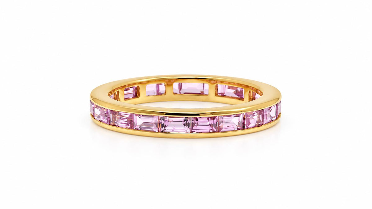 2.80ct Natural Pink Sapphire Baguette Eternity Ring 14K Yellow Gold 95584