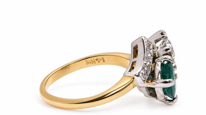 Vintage .69ct Natural Emerald & Old Mine Diamond Ring 14K Yellow Gold 95583