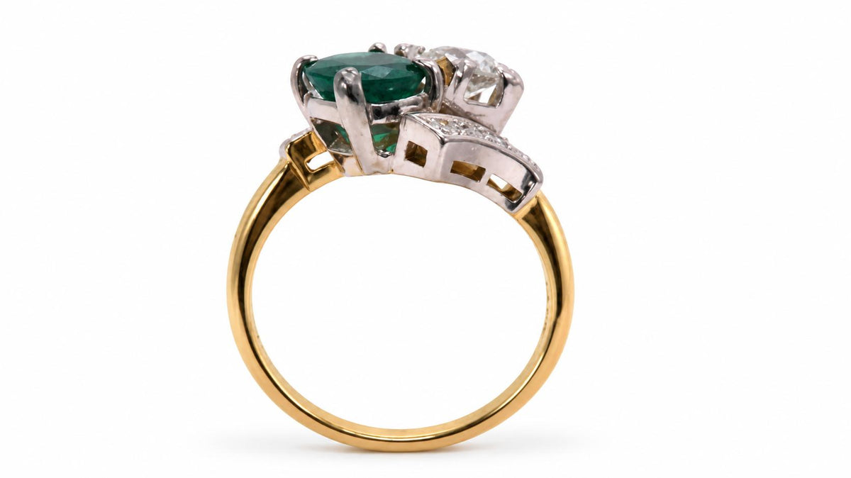 Vintage .69ct Natural Emerald & Old Mine Diamond Ring 14K Yellow Gold 95583