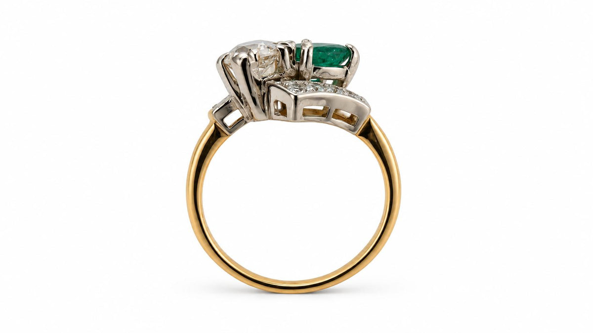 Vintage .69ct Natural Emerald & Old Mine Diamond Ring 14K Yellow Gold 95583