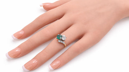 Vintage .69ct Natural Emerald & Old Mine Diamond Ring 14K Yellow Gold 95583