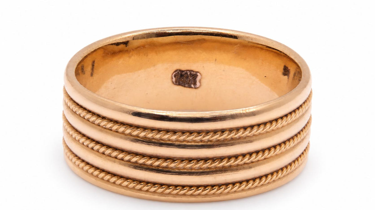 Vintage 14K Yellow Gold Barley Rope Twist Band Size 6.75 95585