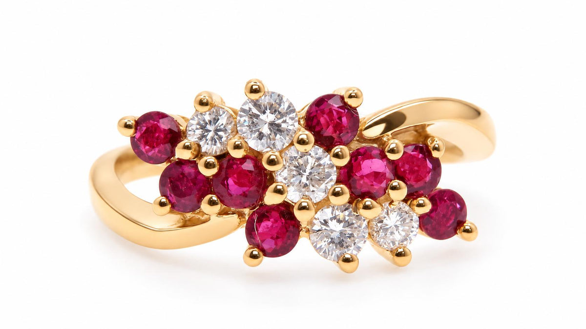 0.50ct Natural Ruby & Diamond Cluster Ring 14K Yellow Gold 95586