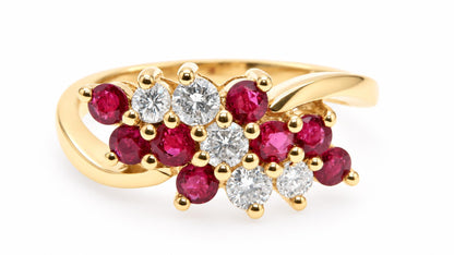 0.50ct Natural Ruby & Diamond Cluster Ring 14K Yellow Gold 95586