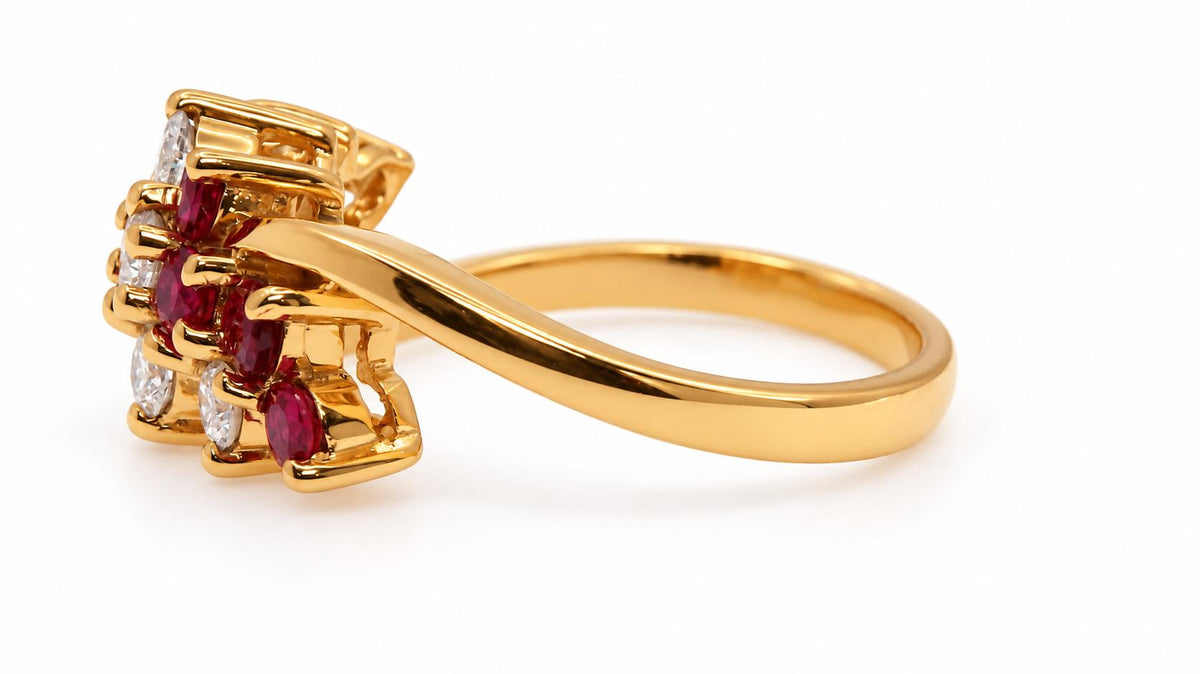 0.50ct Natural Ruby & Diamond Cluster Ring 14K Yellow Gold 95586