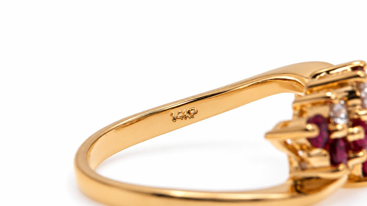 0.50ct Natural Ruby & Diamond Cluster Ring 14K Yellow Gold 95586