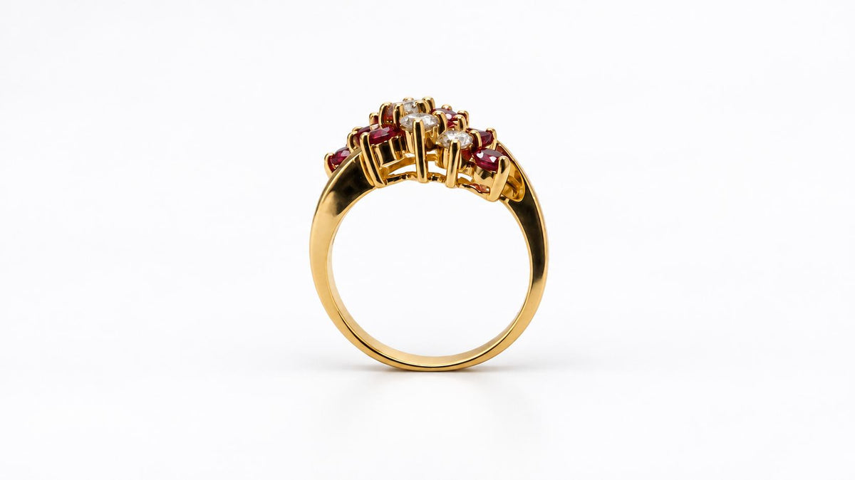 0.50ct Natural Ruby & Diamond Cluster Ring 14K Yellow Gold 95586