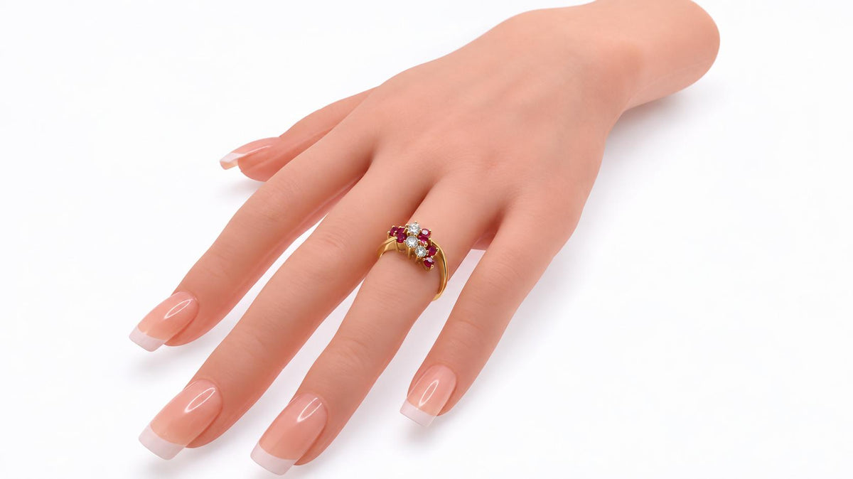 0.50ct Natural Ruby & Diamond Cluster Ring 14K Yellow Gold 95586