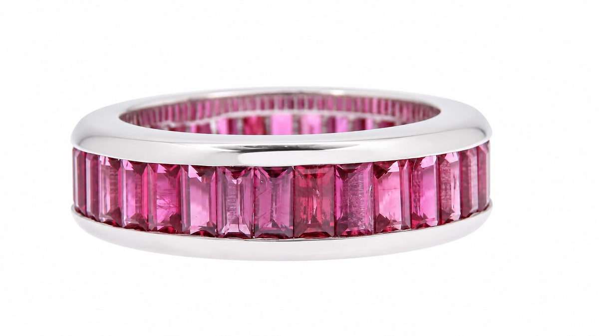 6ct Natural Baguette Ruby Eternity Ring 14K White Gold Size 7 95587