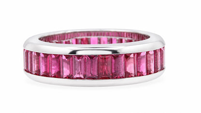 6ct Natural Baguette Ruby Eternity Ring 14K White Gold Size 7 95587