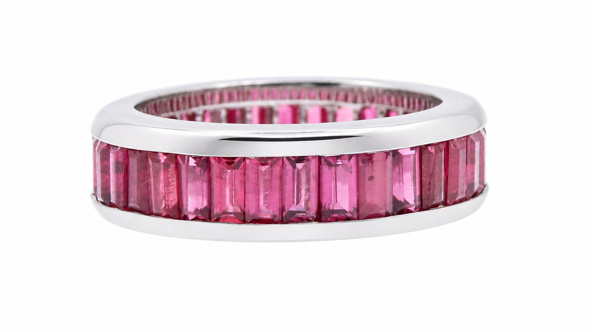 6ct Natural Baguette Ruby Eternity Ring 14K White Gold Size 7 95587