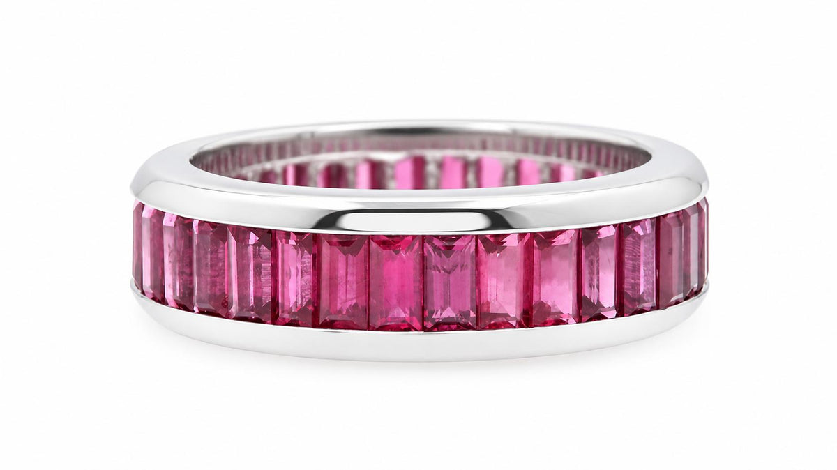 6ct Natural Baguette Ruby Eternity Ring 14K White Gold Size 7 95587