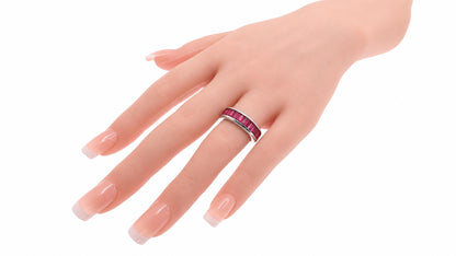 6ct Natural Baguette Ruby Eternity Ring 14K White Gold Size 7 95587