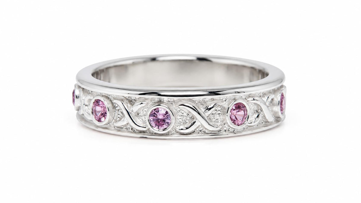 Natural Bright Pink .75ct Sapphire Eternity Ring Sterling Silver 95574
