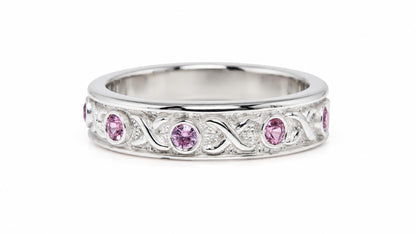 Natural Bright Pink .75ct Sapphire Eternity Ring Sterling Silver 95574