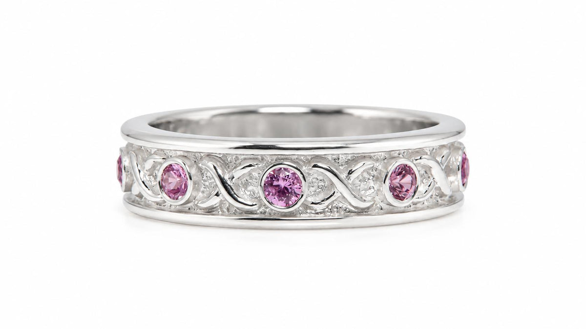 Natural Bright Pink .75ct Sapphire Eternity Ring Sterling Silver 95574