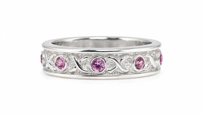 Natural Bright Pink .75ct Sapphire Eternity Ring Sterling Silver 95574