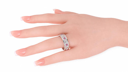 Natural Bright Pink .75ct Sapphire Eternity Ring Sterling Silver 95574