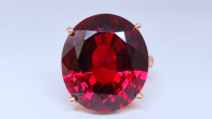 Natural 35.75 Carat Vivid Red Spessartite Diamond Ring 14kt