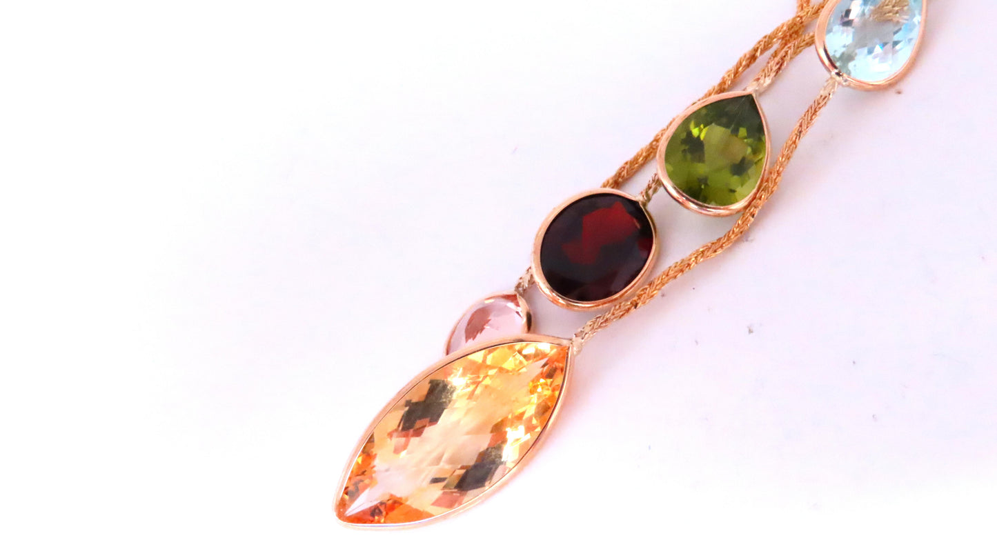 85ct Natural Citrine Amethyst Peridot Garnet Dangle Necklace 14kt 12403