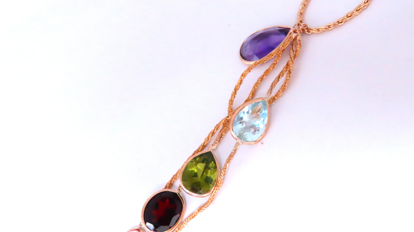 85ct Natural Citrine Amethyst Peridot Garnet Dangle Necklace 14kt 12403