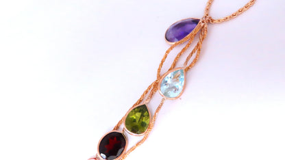 85ct Natural Citrine Amethyst Peridot Garnet Dangle Necklace 14kt 12403