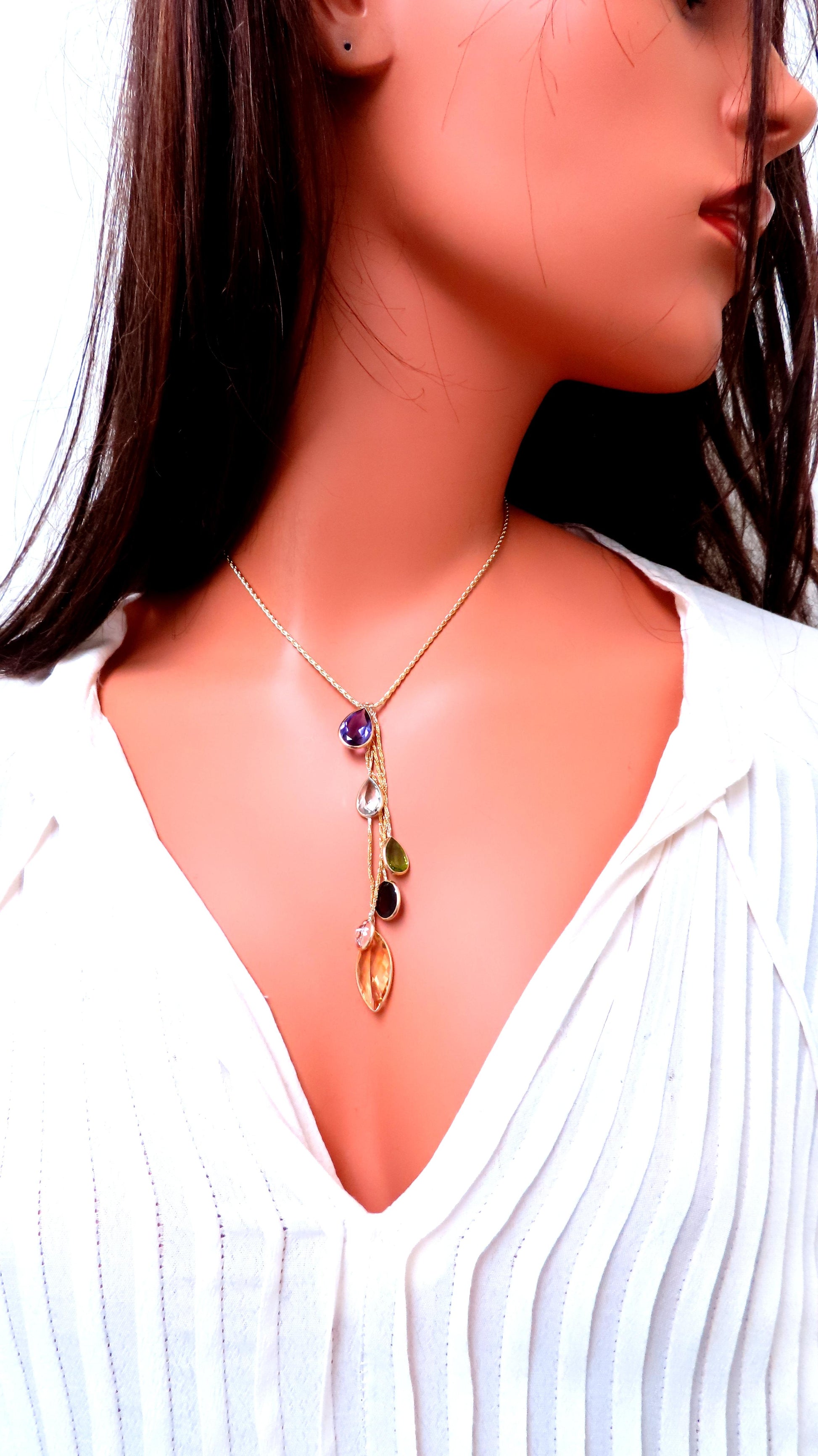 85ct Natural Citrine Amethyst Peridot Garnet Dangle Necklace 14kt 12403