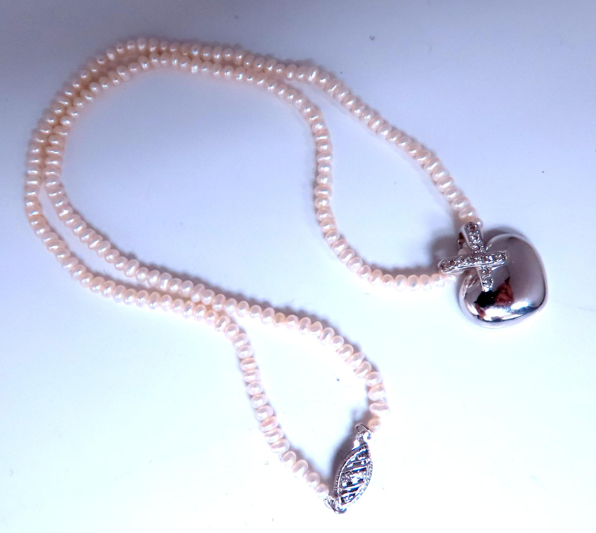 Heart Diamond Slide Pendant on Freshwater Pearls 14kt. .10ct 12408