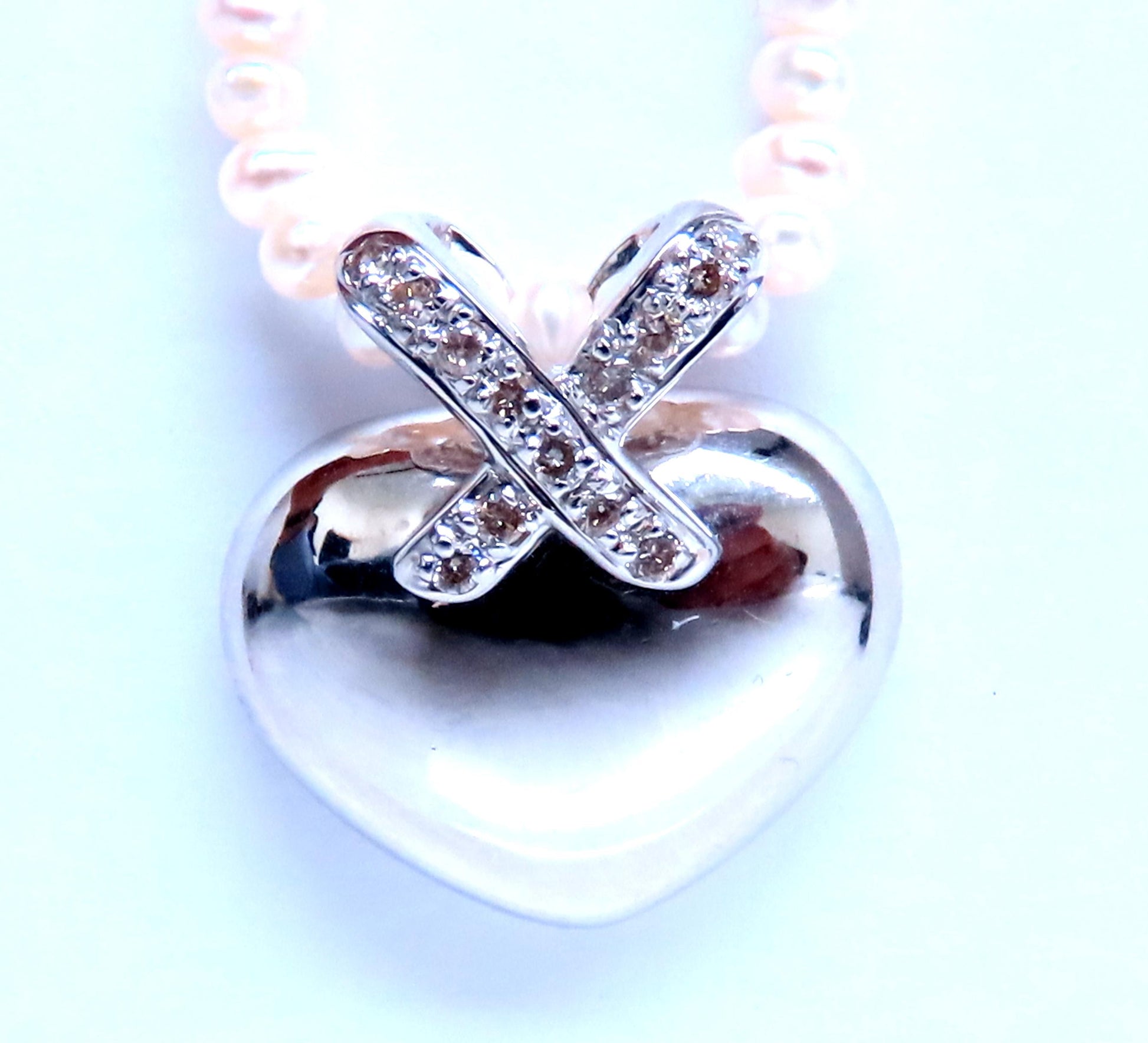 Heart Diamond Slide Pendant on Freshwater Pearls 14kt. .10ct 12408