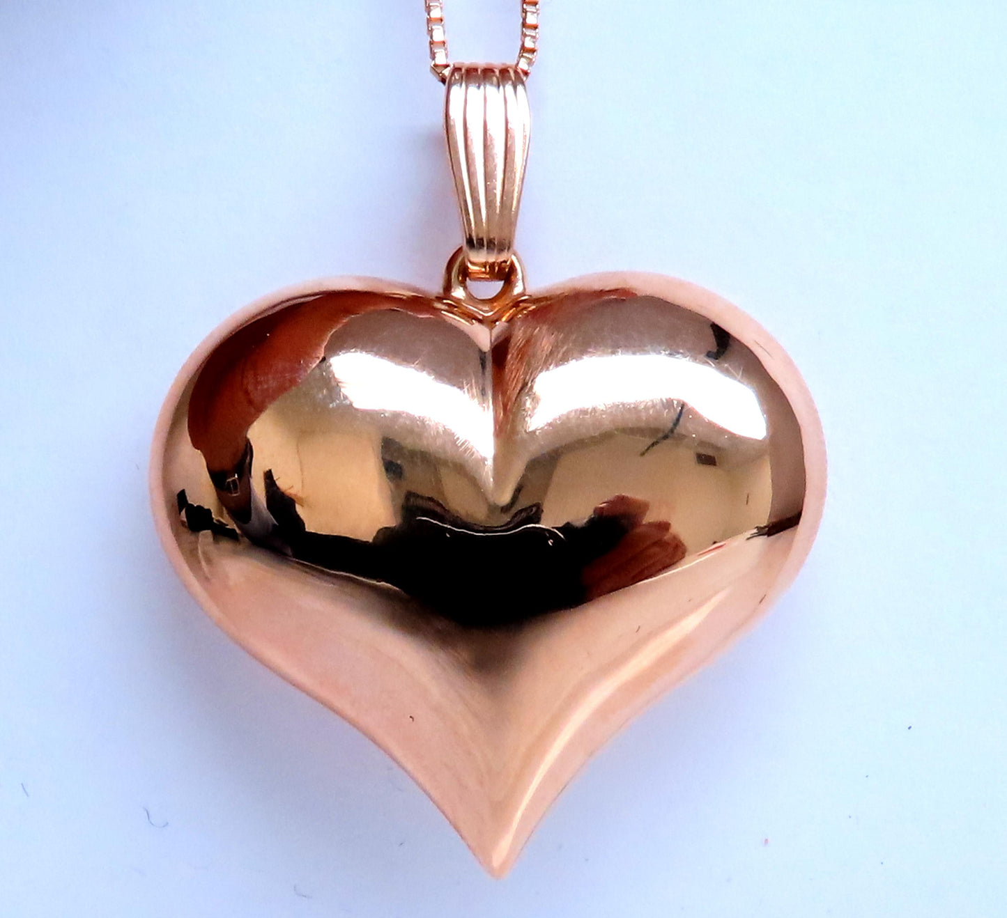 Heart Dome Puffed Hollow Pendant 14kt Gold & Chain 12409